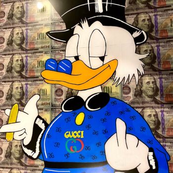 Painting titled "Scrooge Mc Duck Dis…" by Simart, Original Artwork, Acrylic Mounted on Wood Panel