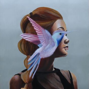 Painting titled "Ηummingbird" by Sumeon Barias, Original Artwork, Oil