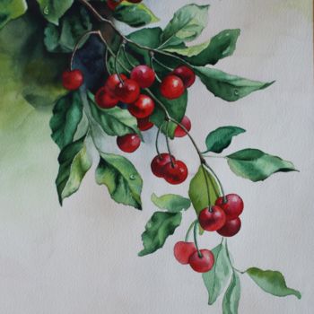 Peinture intitulée "sour cherry" par Siminkalo, Œuvre d'art originale, Aquarelle