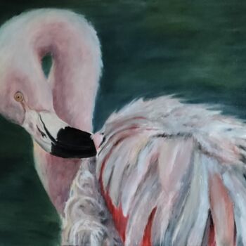 Painting titled "Flamingo oil" by Simo Oil Art Simona, Original Artwork, Oil