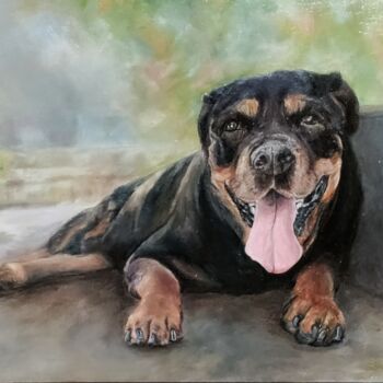 Painting titled "Rottweiler" by Simo Oil Art Simona, Original Artwork, Oil