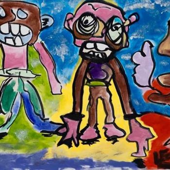 Картина под названием "3 co-pains" - Simon Léonard, Подлинное произведение искусства, Акрил Установлен на Деревянная рама дл…