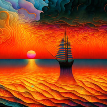 Arte digitale intitolato "colorful seascape" da Simon Levin, Opera d'arte originale, Pittura digitale