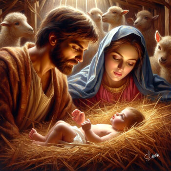 Digitale Kunst getiteld "birth of Jesus Chri…" door Simon Levin, Origineel Kunstwerk, Digitaal Schilderwerk