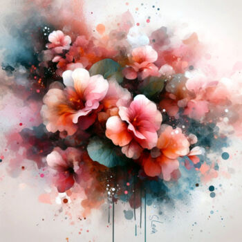 Digital Arts titled "flowering begonia" by Simon Levin, Original Artwork, Digital Painting