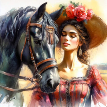 Artes digitais intitulada "horse watercolor art" por Simon Levin, Obras de arte originais, Pintura digital