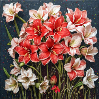 Digital Arts titled "amarilis flowers" by Simon Levin, Original Artwork, Digital Painting