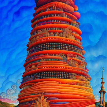 Digital Arts titled "leaning tower of Pi…" by Simon Levin, Original Artwork, Digital Painting
