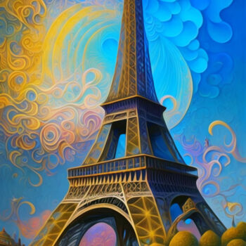 数字艺术 标题为“paris eiffel tower” 由Simon Levin, 原创艺术品, 数字油画