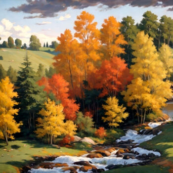 Artes digitais intitulada "autumn arrived" por Simon Levin, Obras de arte originais, Pintura digital