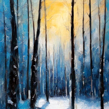 Digital Arts titled "snowy winter forest" by Simon Levin, Original Artwork, Digital Painting