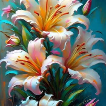 Arte digital titulada "pink lilies" por Simon Levin, Obra de arte original, Pintura Digital