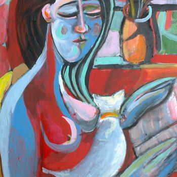 Painting titled "woman reading with…" by Simon Taylor, Original Artwork