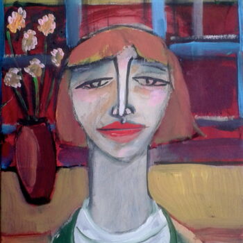 Painting titled "girl with flowers" by Simon Taylor, Original Artwork