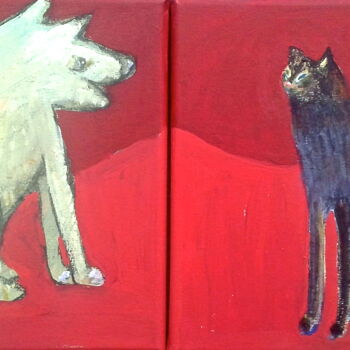 Pintura intitulada "dog/cat" por Simon Taylor, Obras de arte originais