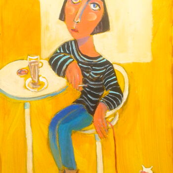 Pittura intitolato "cafe girl" da Simon Taylor, Opera d'arte originale