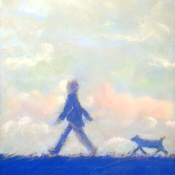 Ζωγραφική με τίτλο "dog walk 2" από Simon Taylor, Αυθεντικά έργα τέχνης