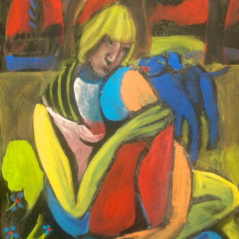 Painting titled "woman & dog" by Simon Taylor, Original Artwork