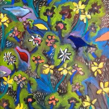 Schilderij getiteld "flowers & birds" door Simon Taylor, Origineel Kunstwerk