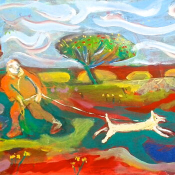 Картина под названием "dog walk 7" - Simon Taylor, Подлинное произведение искусства