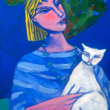 Painting titled "white cat (2)" by Simon Taylor, Original Artwork