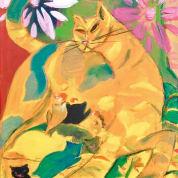 Schilderij getiteld "mother cat" door Simon Taylor, Origineel Kunstwerk