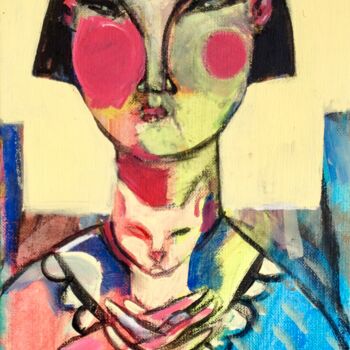 Painting titled "woman/cat 13" by Simon Taylor, Original Artwork