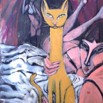 Painting titled "women & cat (2)" by Simon Taylor, Original Artwork