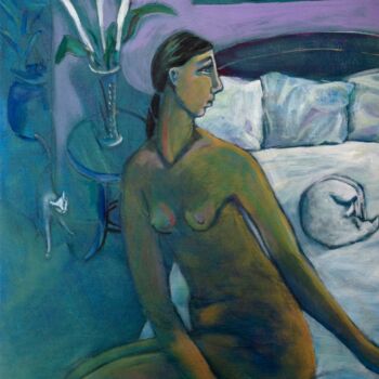 Schilderij getiteld "woman on bed" door Simon Taylor, Origineel Kunstwerk