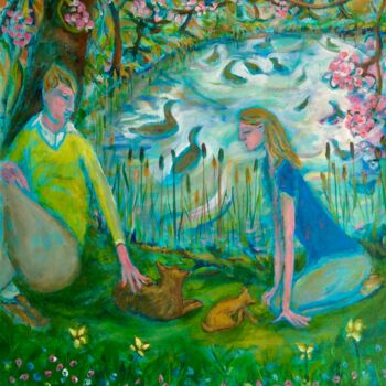Painting titled "spring pond" by Simon Taylor, Original Artwork