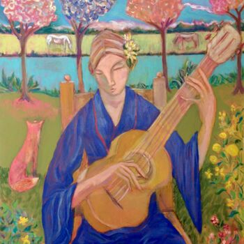 Painting titled "fox & guitar" by Simon Taylor, Original Artwork
