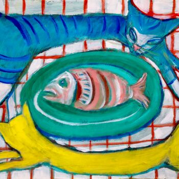 Painting titled "cats/fish" by Simon Taylor, Original Artwork