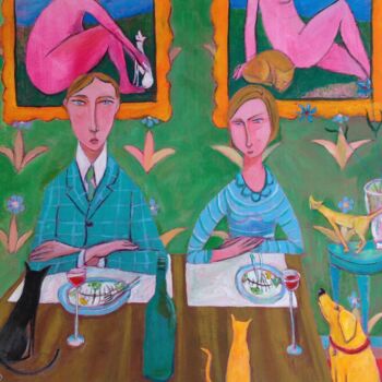 Painting titled "fish supper (5)" by Simon Taylor, Original Artwork, Acrylic