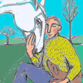 Digital Arts titled "man ,dog and horse" by Simon Taylor, Original Artwork, Digital Painting