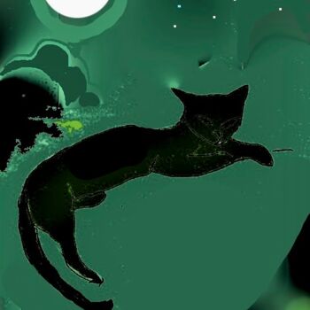 Digital Arts titled "black cat moon" by Simon Taylor, Original Artwork, Digital Painting