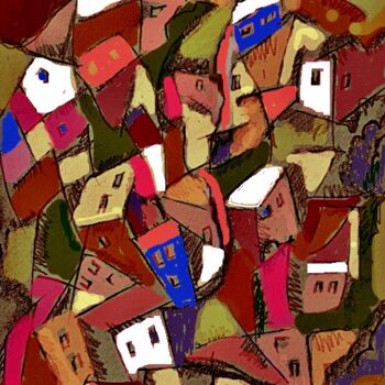 数字艺术 标题为“hill village” 由Simon Taylor, 原创艺术品, 数字油画
