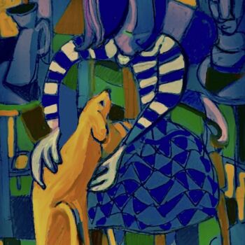 Digital Arts titled "woman and dog" by Simon Taylor, Original Artwork, Digital Painting