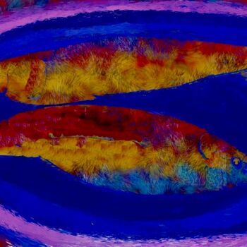 Digitale Kunst getiteld "fish on plate" door Simon Taylor, Origineel Kunstwerk, Digitaal Schilderwerk