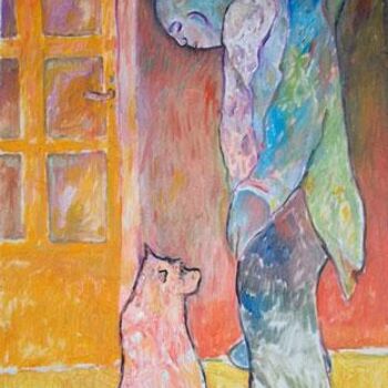 Painting titled "man and dog" by Simon Taylor, Original Artwork