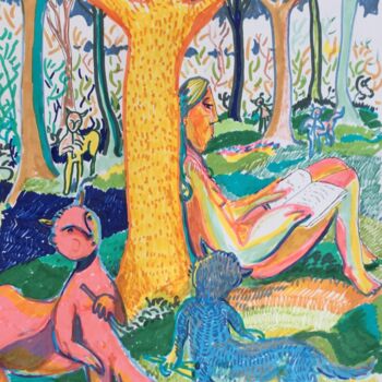 "forest reading" başlıklı Resim Simon Taylor tarafından, Orijinal sanat, Jel kalem