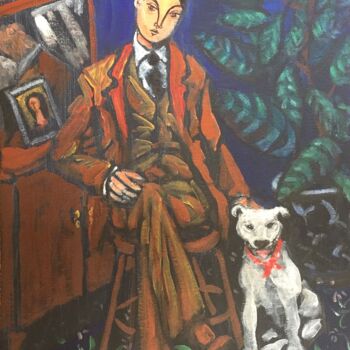 Painting titled "man & dog 7" by Simon Taylor, Original Artwork, Acrylic
