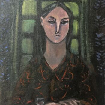 Painting titled "woman indoors" by Simon Taylor, Original Artwork, Acrylic