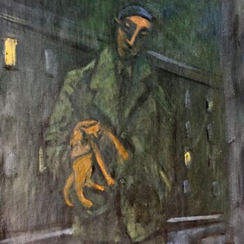 Painting titled "man & cat" by Simon Taylor, Original Artwork, Acrylic