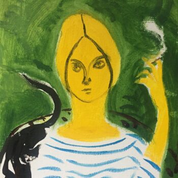 Painting titled "cat/smoke" by Simon Taylor, Original Artwork, Acrylic