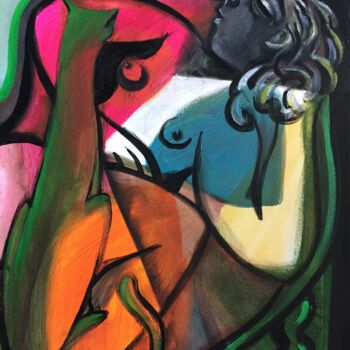 Pintura titulada "sleeping woman with…" por Simon Taylor, Obra de arte original, Acrílico
