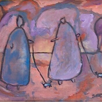 Painting titled "walking dogs" by Simon Taylor, Original Artwork