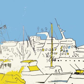 Dessin intitulée "Ship in port" par Simon Taylor, Œuvre d'art originale