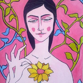Peinture intitulée "girl with flower" par Simon Taylor, Œuvre d'art originale