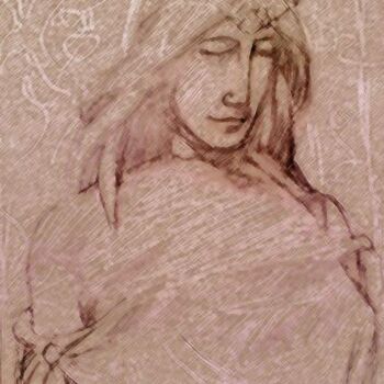 Рисунок под названием "woman looking down" - Simon Taylor, Подлинное произведение искусства
