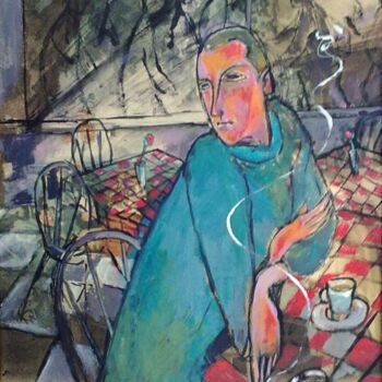 「man at cafe」というタイトルの絵画 Simon Taylorによって, オリジナルのアートワーク